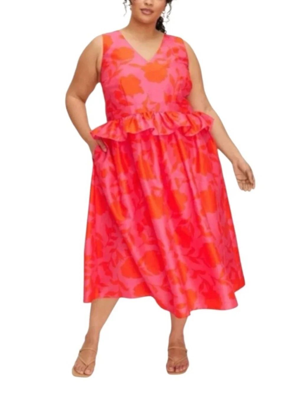 Kate Spade Target Pink Dress Rose Floral Peplum Satin Taffeta